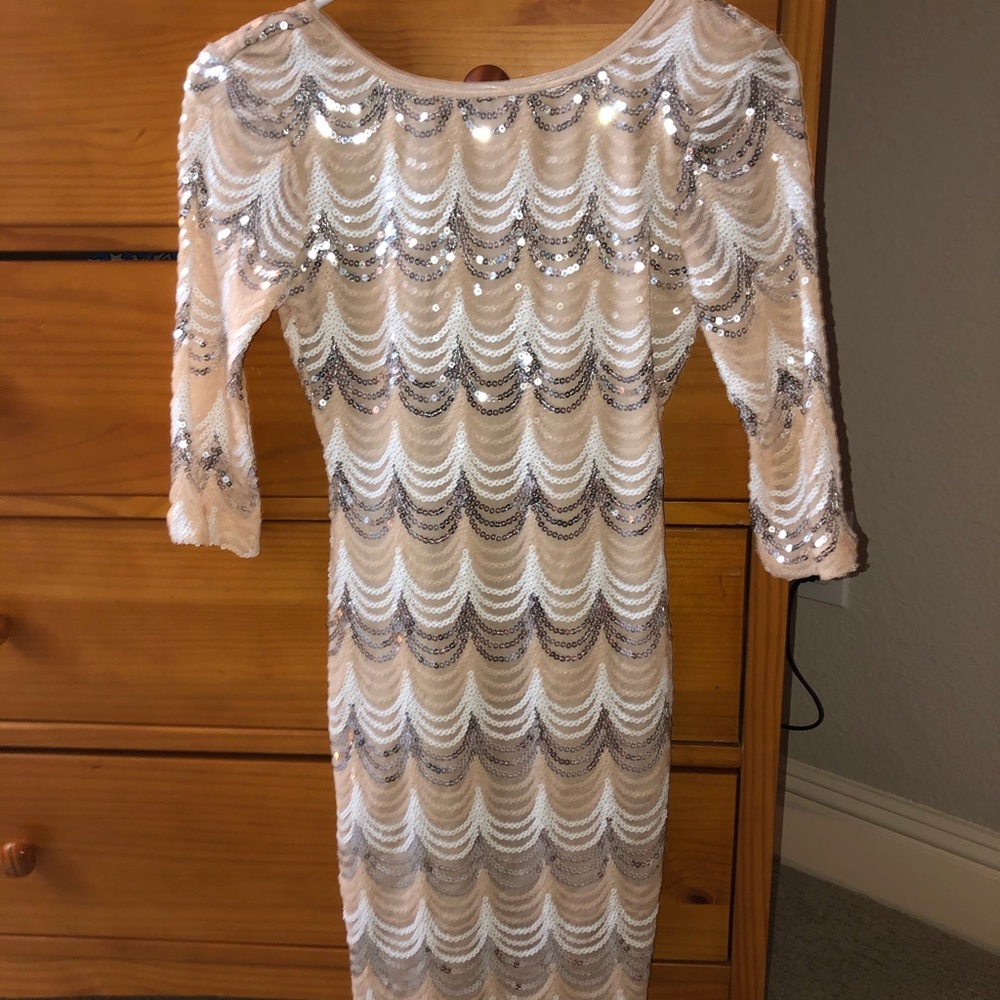 Sequin nude dress with mid length sleeves